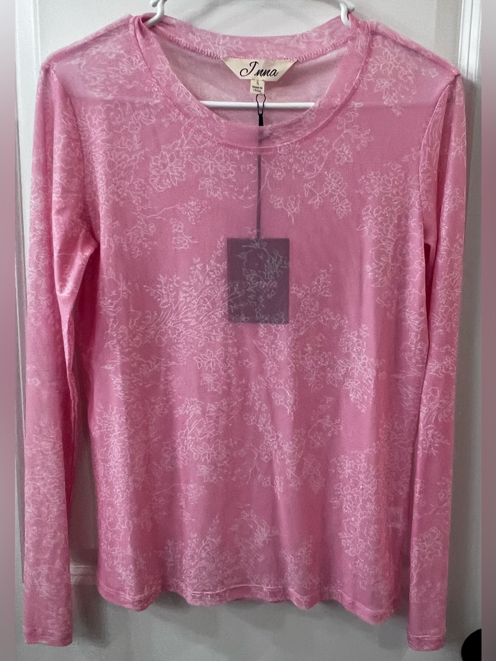 NWT J.nna Pink Long-Sleeve Floral Sheer Top, S